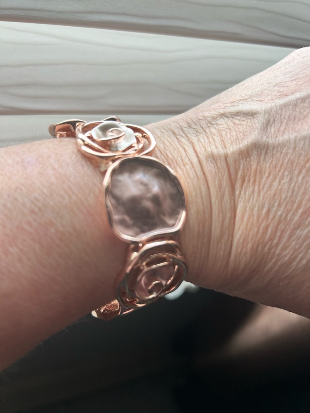 Rose Gold Floral Link Bracelet with Rose Quartz Accent
